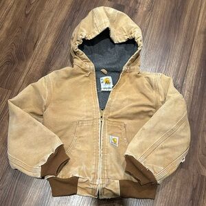 Vintage Carhartt Duck Canvas Quilted Jacket Hoodie - Boys Size Small 6/7